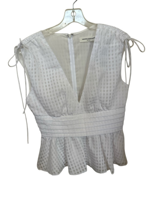 Amanda Uprichard Size S White Polyester Cap Sleeve Checkered Peplum Top White / S