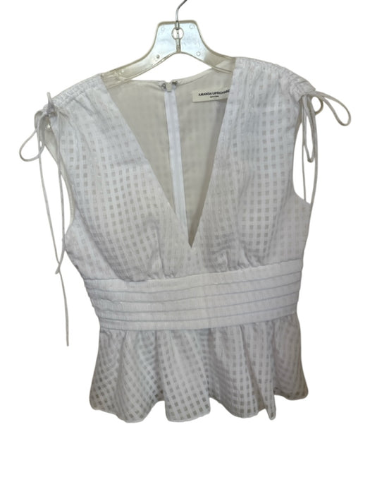 Amanda Uprichard Size S White Polyester Cap Sleeve Checkered Peplum Top White / S