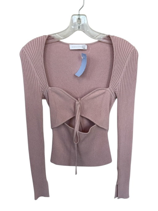 Jonathan Simkhai Size S Mauve Rayon Blend Long Sleeve Ribbed Front Tie Sweater Mauve / S
