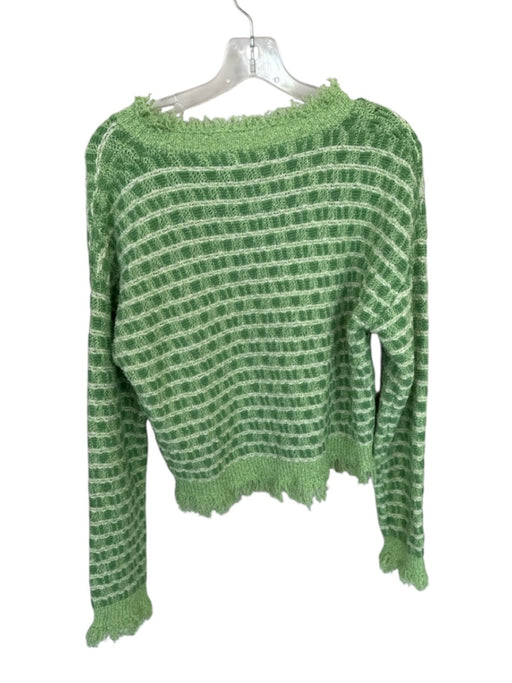 Zara Size L Green & White Cotton Blend Raw Hem Tweed Long Sleeve Sweater Green & White / L
