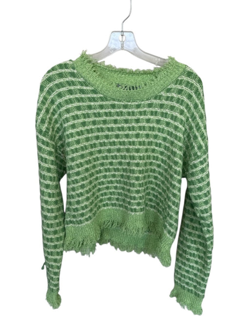 Zara Size L Green & White Cotton Blend Raw Hem Tweed Long Sleeve Sweater Green & White / L