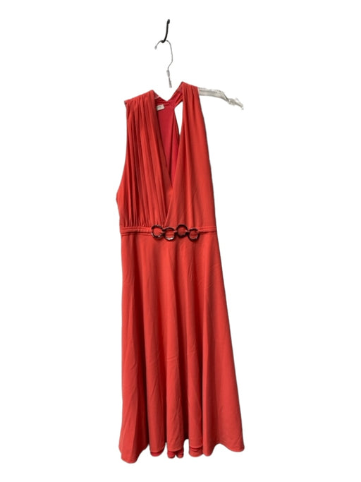 Halston Heritage Size 8 coral Polyester Blend V Neck Sleeveless Side Zip Dress coral / 8