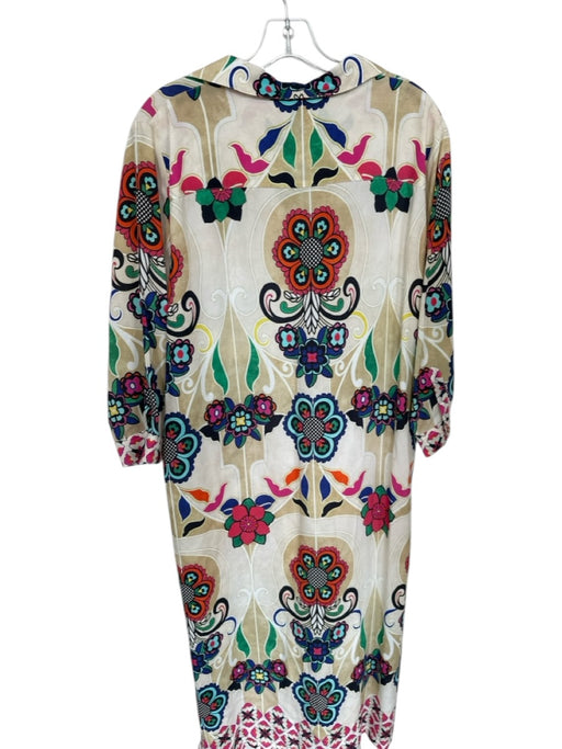Vilagallo Size 46 Cream & Multi Rayon Blend Long Sleeve Flowers Collar Dress Cream & Multi / 46
