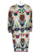 Vilagallo Size 46 Cream & Multi Rayon Blend Long Sleeve Flowers Collar Dress Cream & Multi / 46