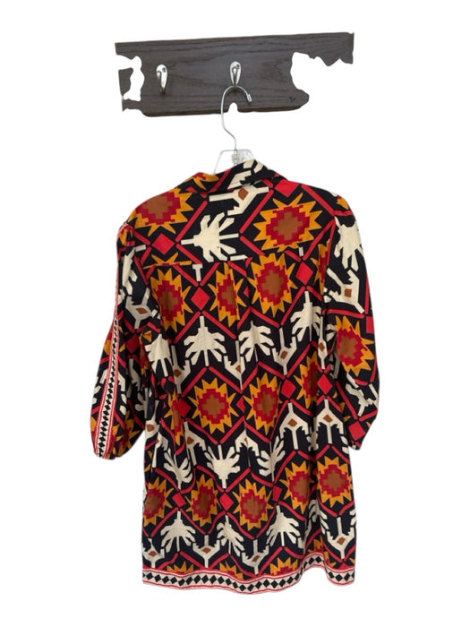 Maude Vivante Size XL Black & Red Cotton Long Sleeve Aztec Collar Dress Black & Red / XL
