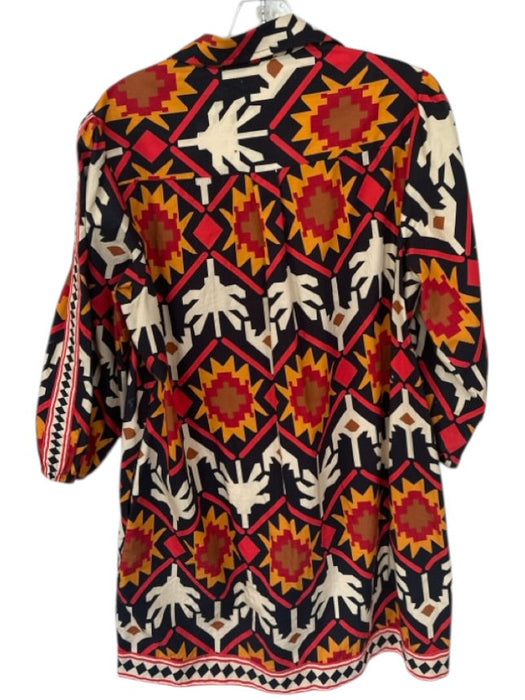 Maude Vivante Size XL Black & Red Cotton Long Sleeve Aztec Collar Dress Black & Red / XL