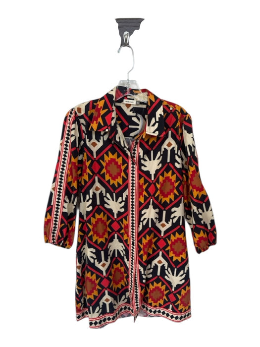 Maude Vivante Size XL Black & Red Cotton Long Sleeve Aztec Collar Dress Black & Red / XL