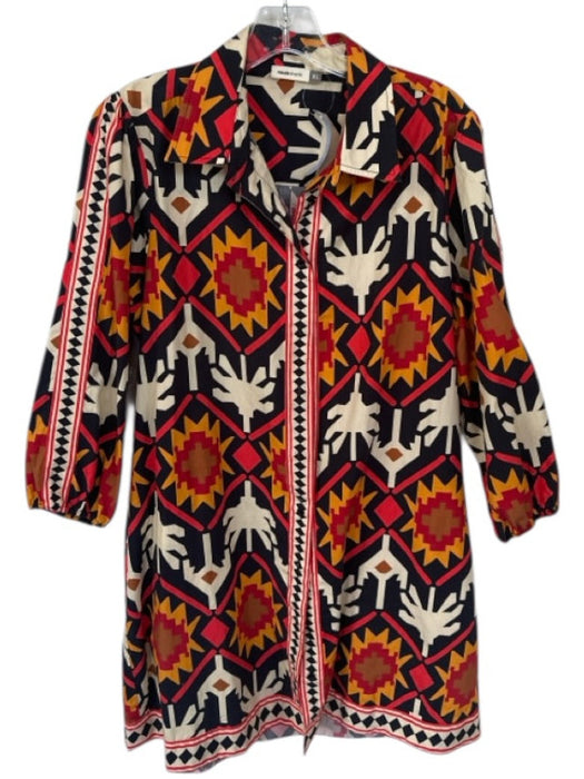 Maude Vivante Size XL Black & Red Cotton Long Sleeve Aztec Collar Dress Black & Red / XL