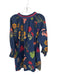 Umgee Size L Navy & Red Cotton Long Balloon Sleeve Botanical Split Neck Dress Navy & Red / L