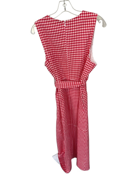 Entro Size L Red & White Cotton Blend Sleeveless Gingham Belted Maxi Dress Red & White / L