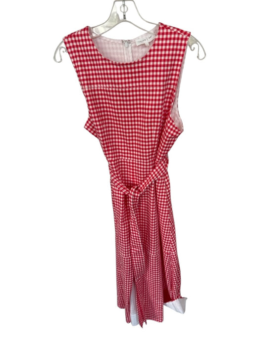 Entro Size L Red & White Cotton Blend Sleeveless Gingham Belted Maxi Dress Red & White / L