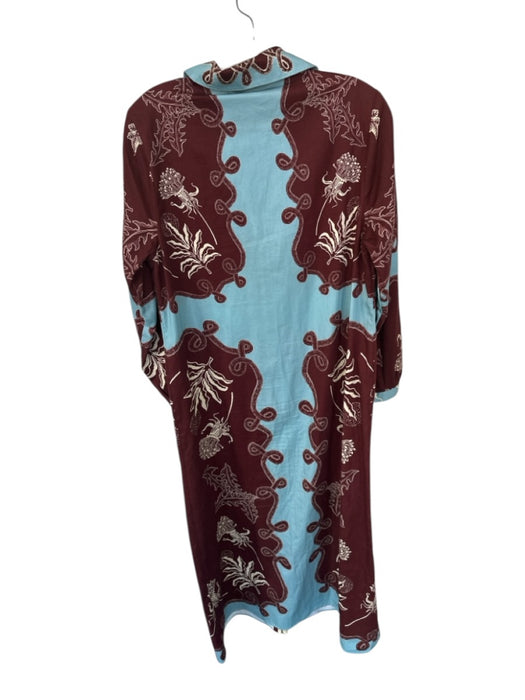 Anna Cate Size M Brown & Blue Cotton Long Sleeve Botanical Button Down Dress Brown & Blue / M