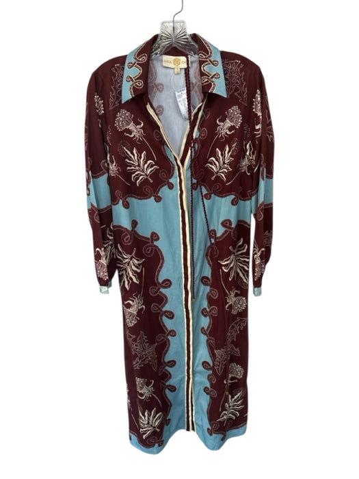 Anna Cate Size M Brown & Blue Cotton Long Sleeve Botanical Button Down Dress Brown & Blue / M