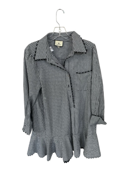Tuckernuck Size M Black & White Cotton Long Sleeve Gingham Scalloped Hem Dress Black & White / M