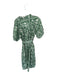 Polagram Size L Green & Cream Cotton Short Balloon Sleeve Flowers Belted Dress Green & Cream / L