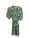 Polagram Size L Green & Cream Cotton Short Balloon Sleeve Flowers Belted Dress Green & Cream / L
