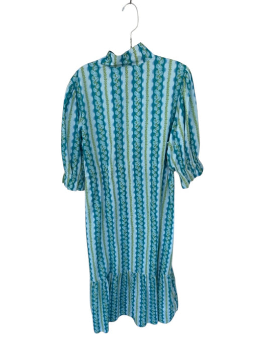 Holly Shae Design Size M/L Blue & Green Cotton Long Balloon Sleeve Buttons Dress Blue & Green / M/L