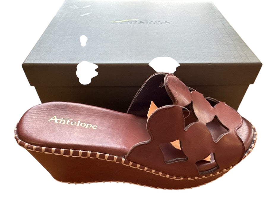 Antelope Shoe Size 40 Brown Leather Woven Detail Heel Slip On Heels Brown / 40