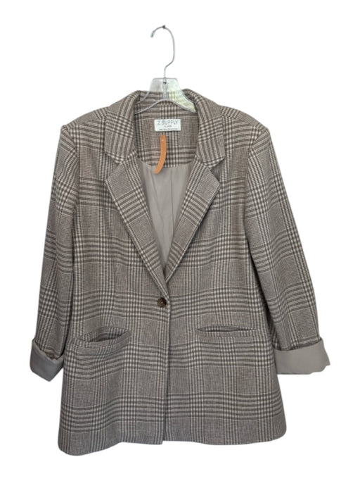 Z Supply Size XL Taupe & Beige Polyester Long Sleeve Houndstooth One Button Coat Taupe & Beige / XL