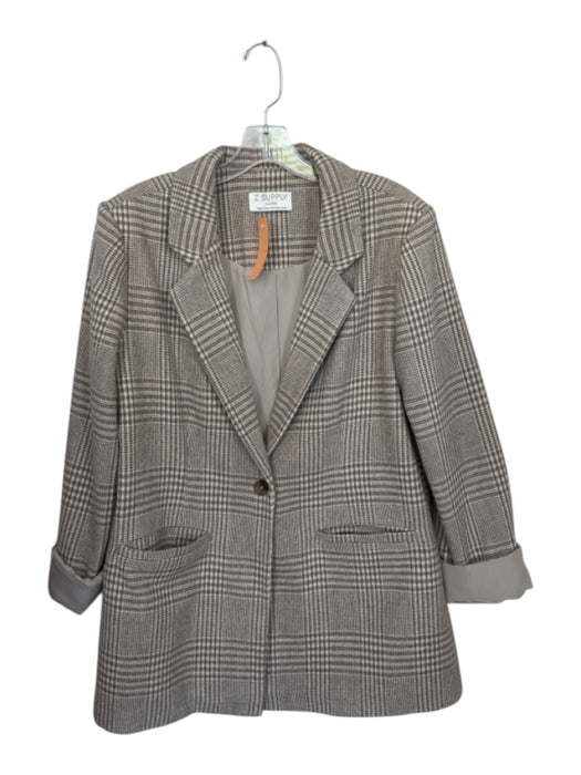 Z Supply Size XL Taupe & Beige Polyester Long Sleeve Houndstooth One Button Coat Taupe & Beige / XL