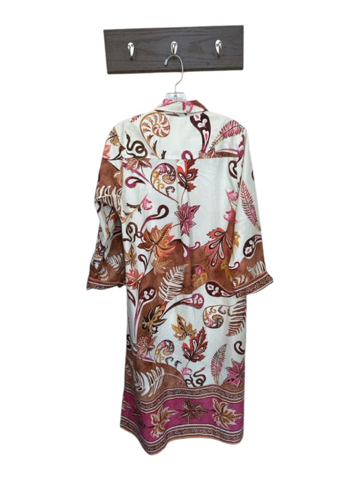 Maude Vivante Size L Cream & Brown Cotton Long Sleeve Leaves Button Down Dress Cream & Brown / L