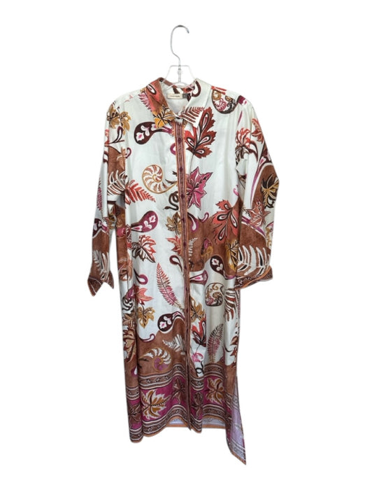 Maude Vivante Size L Cream & Brown Cotton Long Sleeve Leaves Button Down Dress Cream & Brown / L