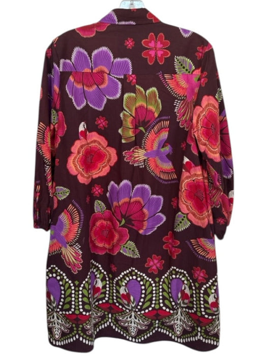 Maude Vivante Size XL Maroon & purple Cotton Long Sleeve Botanical birds Dress Maroon & purple / XL