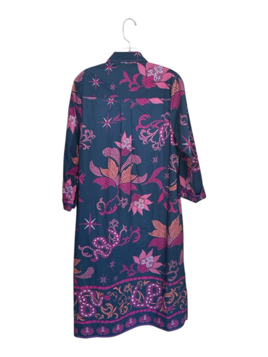 Maude Vivante Size L Navy & Magenta Cotton Long Sleeve Botanical Snakes Dress Navy & Magenta / L