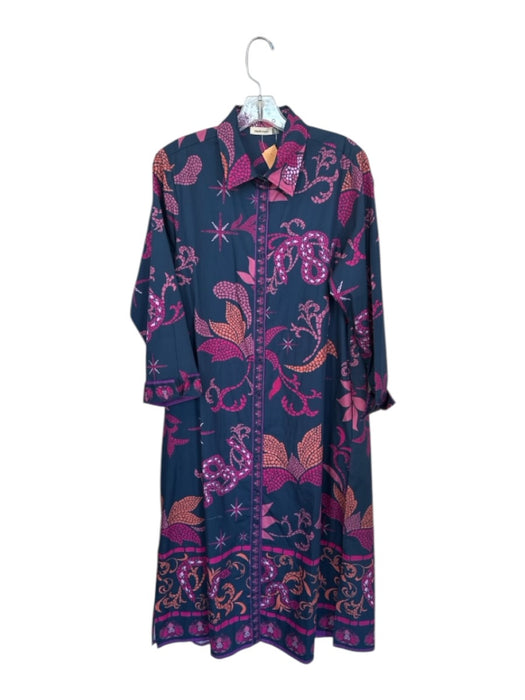 Maude Vivante Size L Navy & Magenta Cotton Long Sleeve Botanical Snakes Dress Navy & Magenta / L