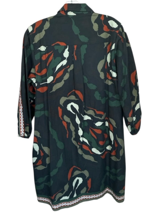 Maude Vivante Size XL Green & Rust Cotton Abstract Long Sleeve Button Down Dress Green & Rust / XL