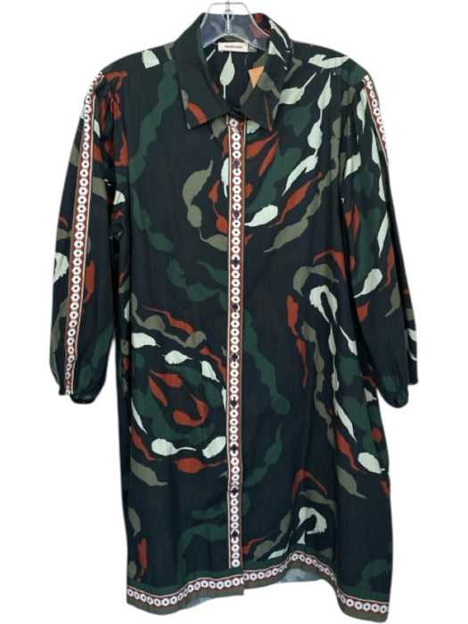 Maude Vivante Size XL Green & Rust Cotton Abstract Long Sleeve Button Down Dress Green & Rust / XL