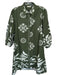 Maude Vivante Size XL Green & Cream Cotton Flowers Long Sleeve Button Down Dress Green & Cream / XL