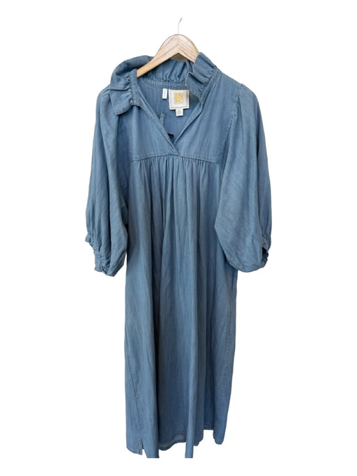 Emily McCarthy Size XL Med Light Wash Lycocell Long Balloon Sleeve Maxi Dress Med Light Wash / XL