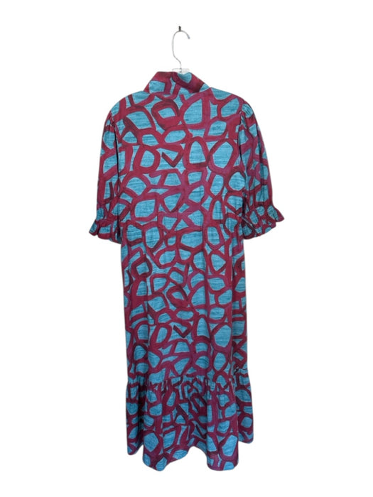 Holly Shae Design Size S/M Maroon & Blue Cotton 3/4 Balloon Sleeve Circles Dress Maroon & Blue / S/M