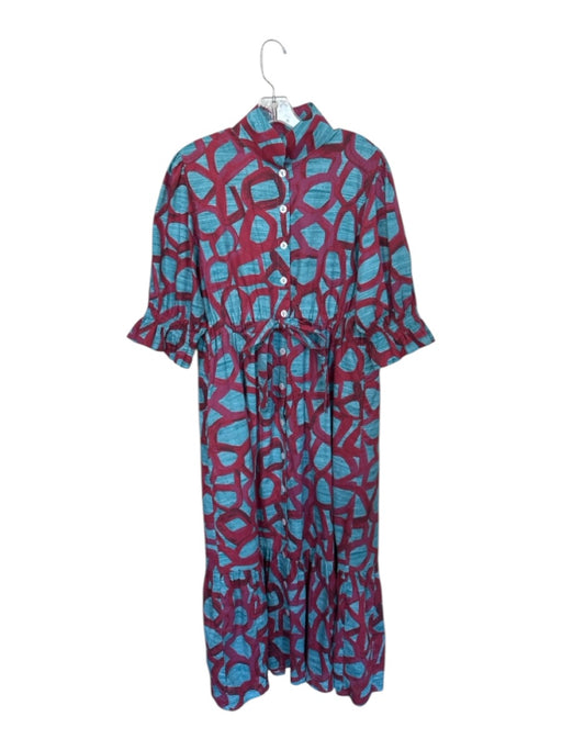 Holly Shae Design Size S/M Maroon & Blue Cotton 3/4 Balloon Sleeve Circles Dress Maroon & Blue / S/M