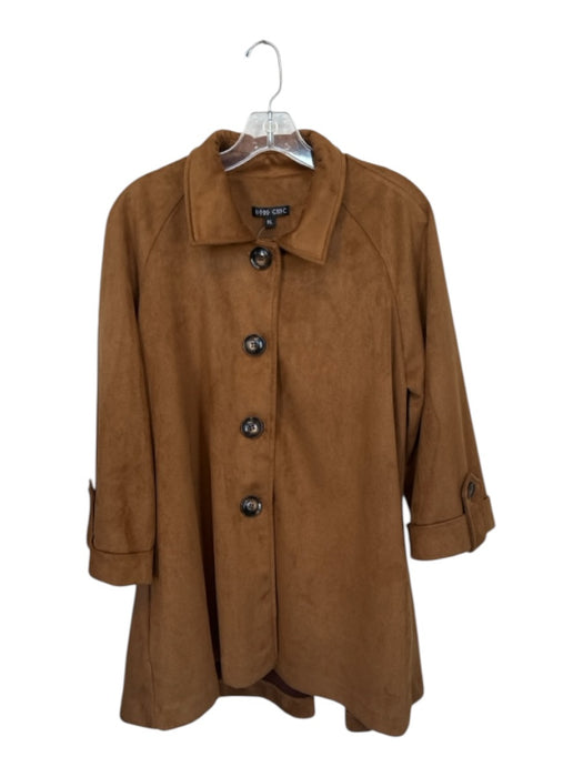 Boho Chic Size XL Brown Vegan Suede Long Sleeve Buttons Knee Length Coat Brown / XL