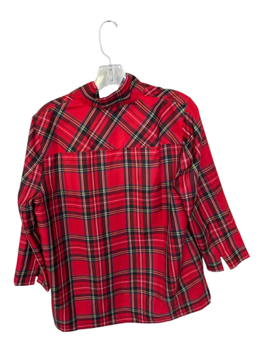 Tuckernuck Size L plaid Polyester V Neck Collared Long Sleeve Side Slit Blouse plaid / L