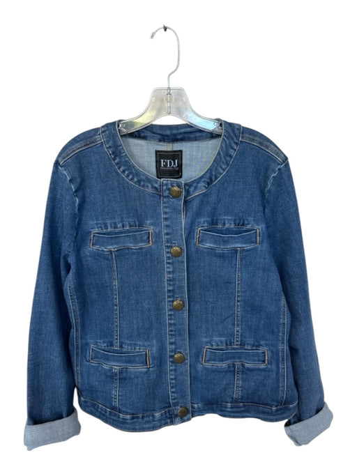 FDJ Size L Denim Cotton Blend Front Button Gold Button Detail Scoop neck Jacket Denim / L