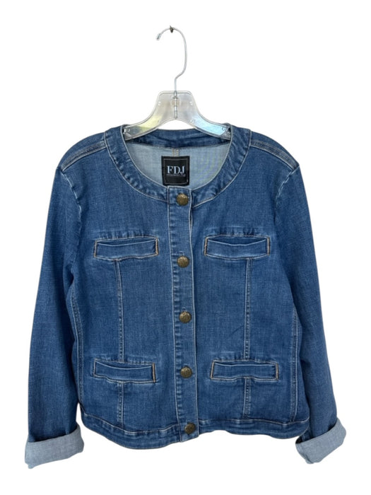 FDJ Size L Denim Cotton Blend Front Button Gold Button Detail Scoop neck Jacket Denim / L