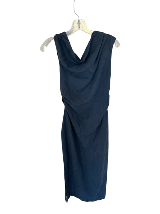 Loft Size 6P Dusty Navy Blue Lycocell cinch waist Asymmetric Side Zip Maxi Dress Dusty Navy Blue / 6P