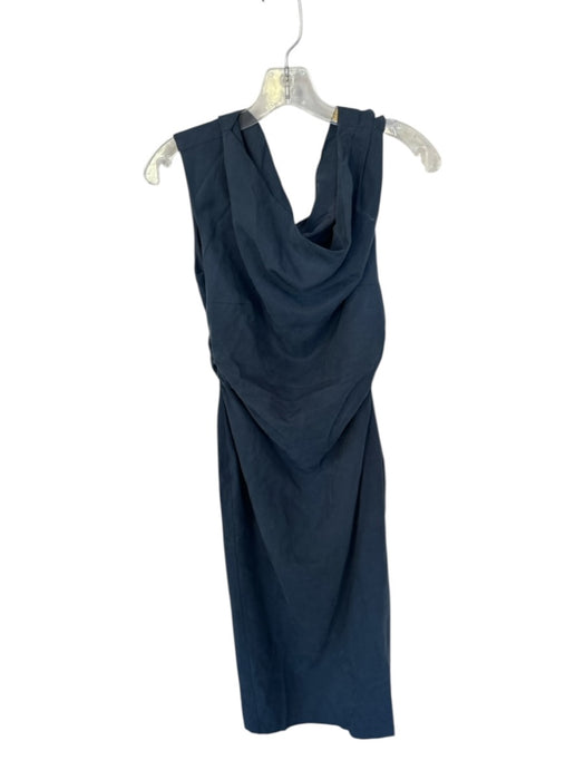 Loft Size 6P Dusty Navy Blue Lycocell cinch waist Asymmetric Side Zip Maxi Dress Dusty Navy Blue / 6P