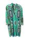 Vilagallo Size 48 Green & Navy Rayon Long Sleeve Ikat Belted Dress Green & Navy / 48