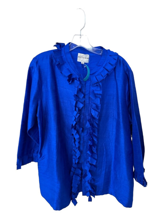 Patty Kim Size XL Cobalt Silk Fringe Hook & Eye Top Cobalt / XL