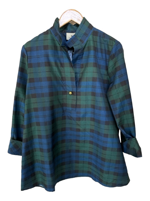 Tuckernuck Size XL Green & Navy Polyester Long Sleeve Plaid One Button Top Green & Navy / XL