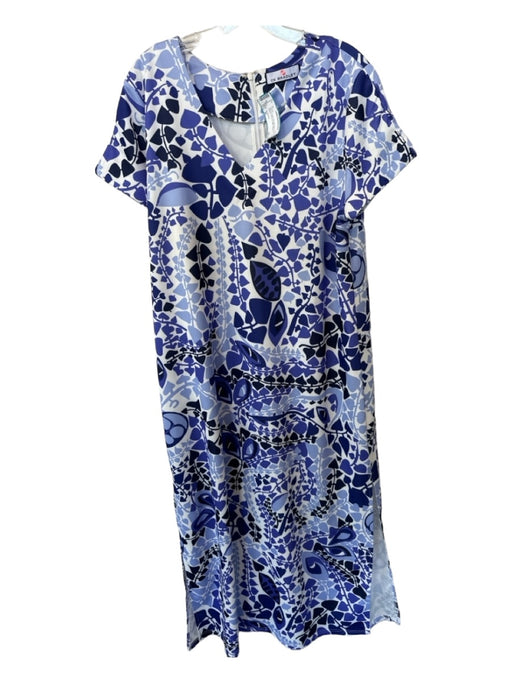 CK Bradley Size XL Navy & white Polyester Blend Cap Sleeve Back Zip Maxi Dress Navy & white / XL