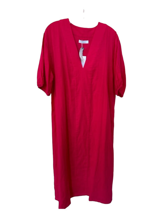 Lake Size XL Magenta Cotton Short Balloon Sleeve V Neck Maxi Dress Magenta / XL