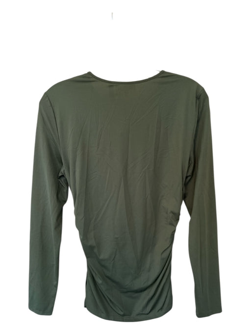 Theory Size M Olive Green Polyamide Blend Long Sleeve Gathered Side Top Olive Green / M