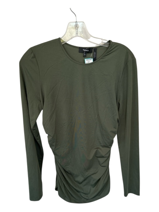 Theory Size M Olive Green Polyamide Blend Long Sleeve Gathered Side Top Olive Green / M