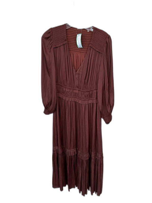 Elie Tahari Size Est M Rust Long Balloon Sleeve Elastic Waist Smocked Top Dress Rust / Est M