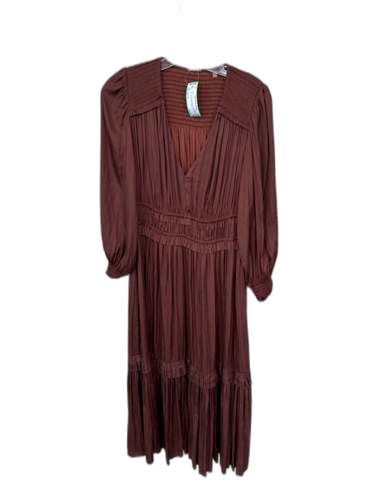 Elie Tahari Size Est M Rust Long Balloon Sleeve Elastic Waist Smocked Top Dress Rust / Est M